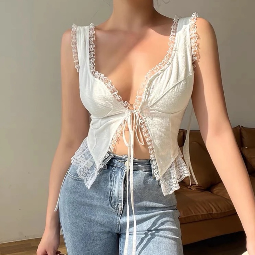 June and Breeze tie front cami with lace